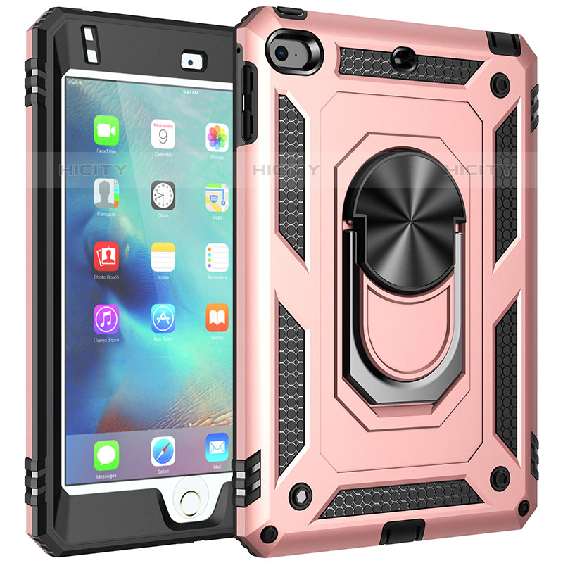 Custodia Silicone e Plastica Opaca Cover con Magnetico Anello Supporto MQ1 per Apple iPad Mini 4 Oro Rosa