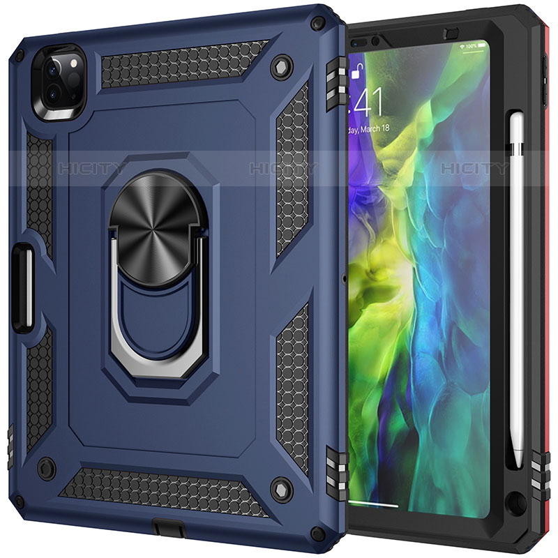 Custodia Silicone e Plastica Opaca Cover con Magnetico Anello Supporto MQ1 per Apple iPad Pro 11 (2020) Blu