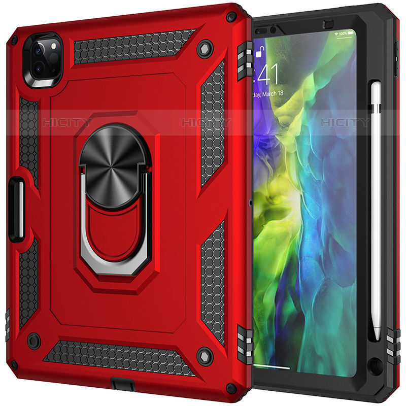 Custodia Silicone e Plastica Opaca Cover con Magnetico Anello Supporto MQ1 per Apple iPad Pro 11 (2020) Rosso