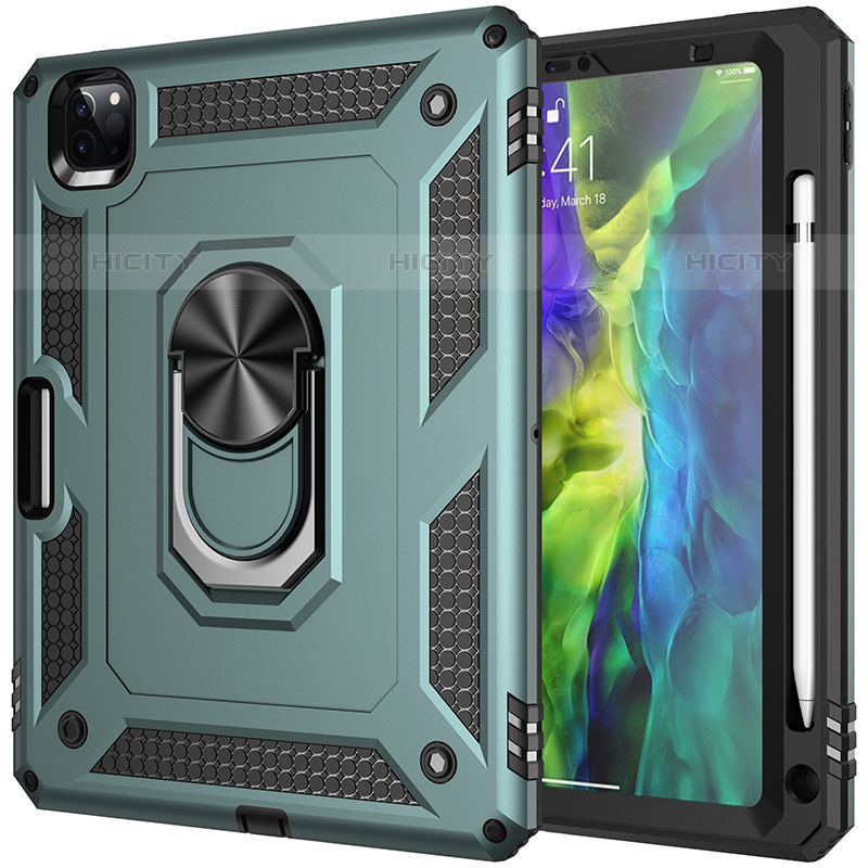 Custodia Silicone e Plastica Opaca Cover con Magnetico Anello Supporto MQ1 per Apple iPad Pro 11 (2020) Verde