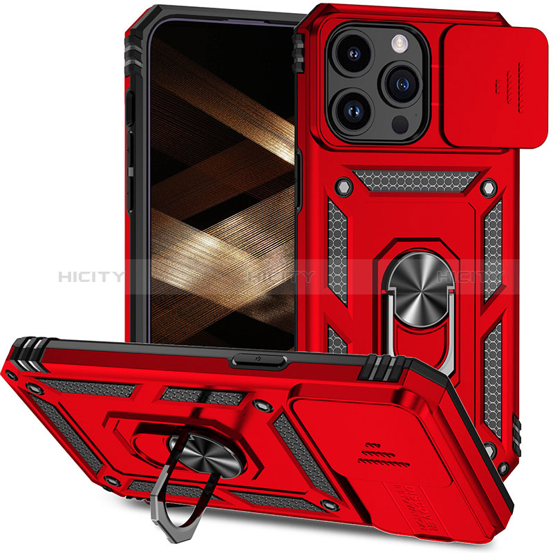 Custodia Silicone e Plastica Opaca Cover con Magnetico Anello Supporto MQ1 per Apple iPhone 13 Pro Rosso
