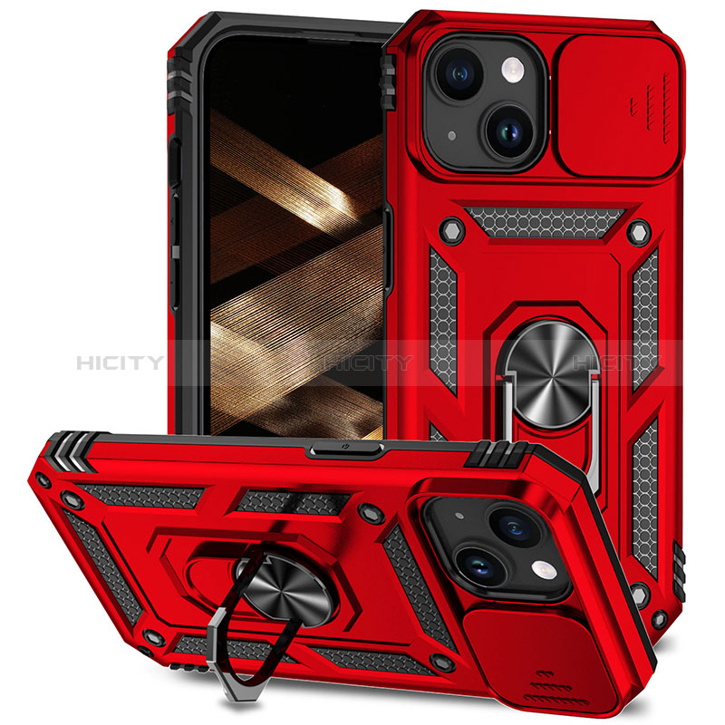 Custodia Silicone e Plastica Opaca Cover con Magnetico Anello Supporto MQ1 per Apple iPhone 14 Plus Rosso