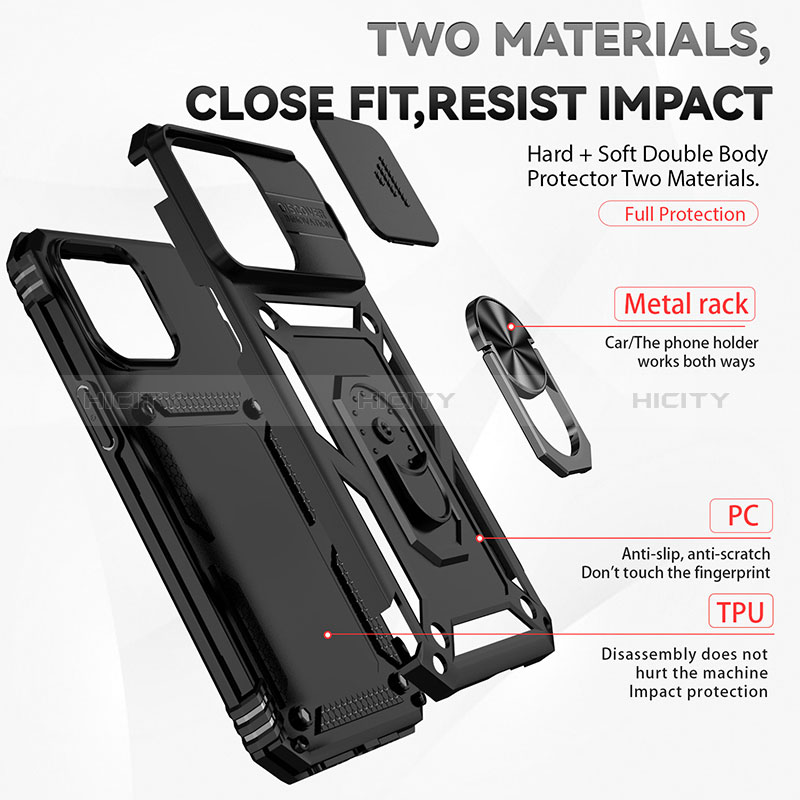 Custodia Silicone e Plastica Opaca Cover con Magnetico Anello Supporto MQ1 per Apple iPhone 14 Pro Max