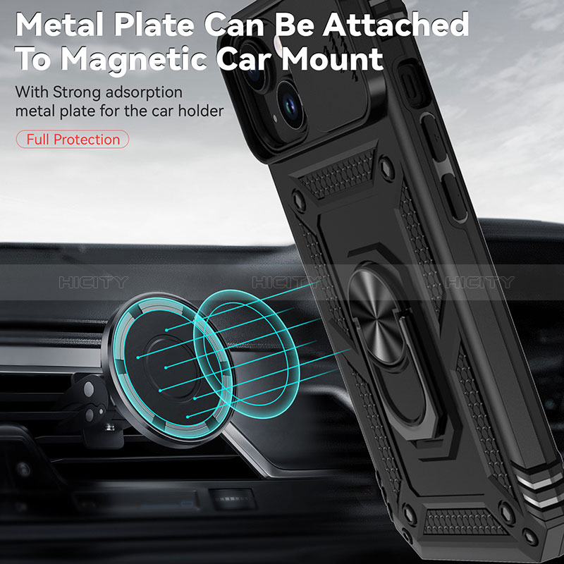 Custodia Silicone e Plastica Opaca Cover con Magnetico Anello Supporto MQ1 per Apple iPhone 15