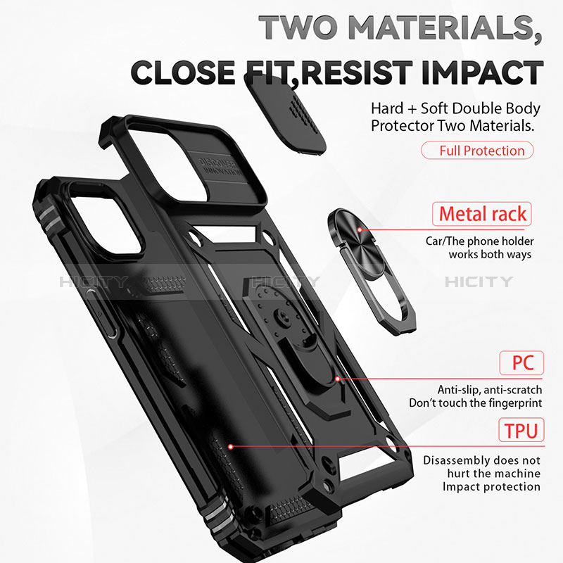 Custodia Silicone e Plastica Opaca Cover con Magnetico Anello Supporto MQ1 per Apple iPhone 15
