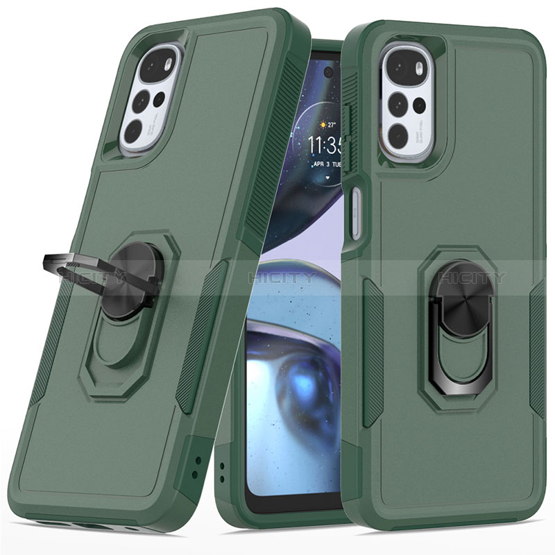 Custodia Silicone e Plastica Opaca Cover con Magnetico Anello Supporto MQ1 per Motorola Moto G22