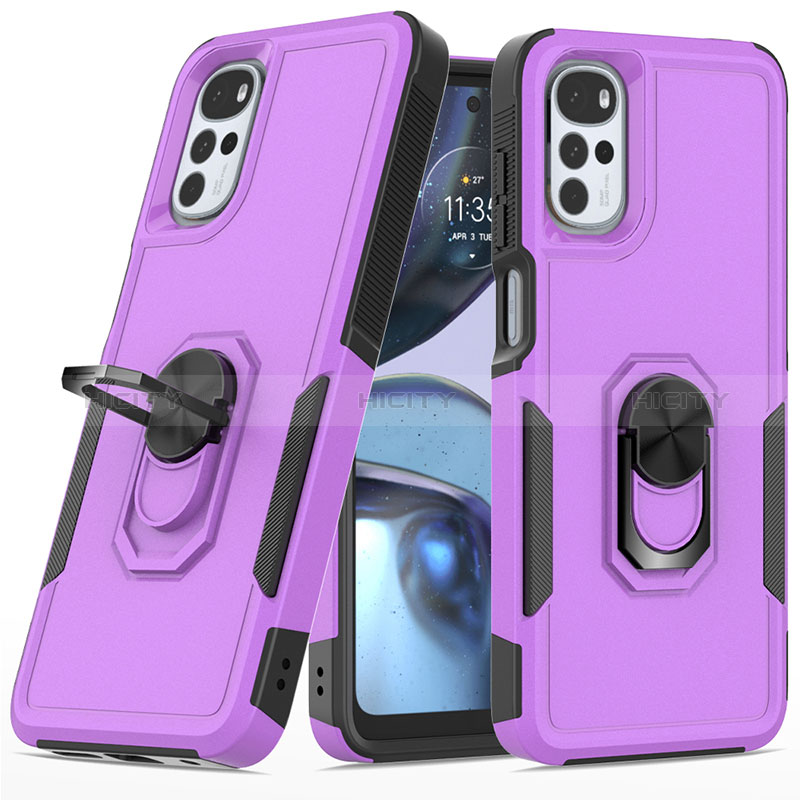 Custodia Silicone e Plastica Opaca Cover con Magnetico Anello Supporto MQ1 per Motorola Moto G22