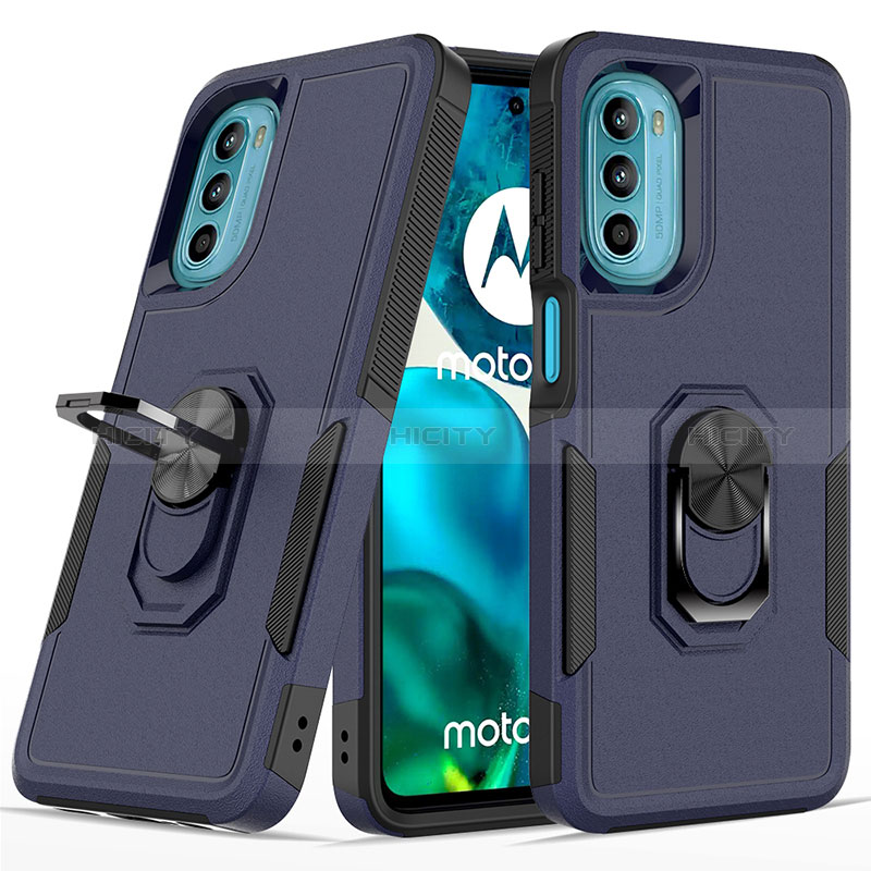 Custodia Silicone e Plastica Opaca Cover con Magnetico Anello Supporto MQ1 per Motorola MOTO G52 Blu