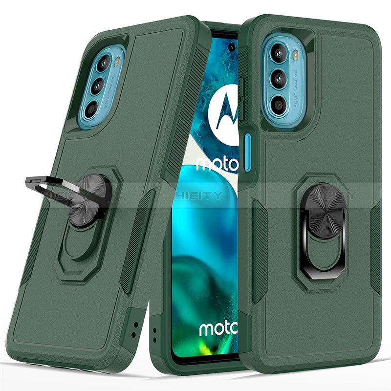 Custodia Silicone e Plastica Opaca Cover con Magnetico Anello Supporto MQ1 per Motorola MOTO G52 Verde Notte