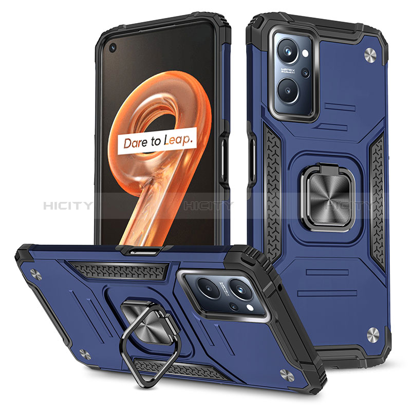 Custodia Silicone e Plastica Opaca Cover con Magnetico Anello Supporto MQ1 per Realme 9i 4G Blu