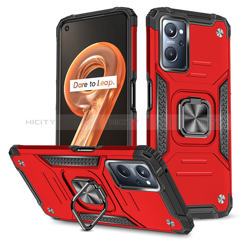 Custodia Silicone e Plastica Opaca Cover con Magnetico Anello Supporto MQ1 per Realme 9i 4G Rosso