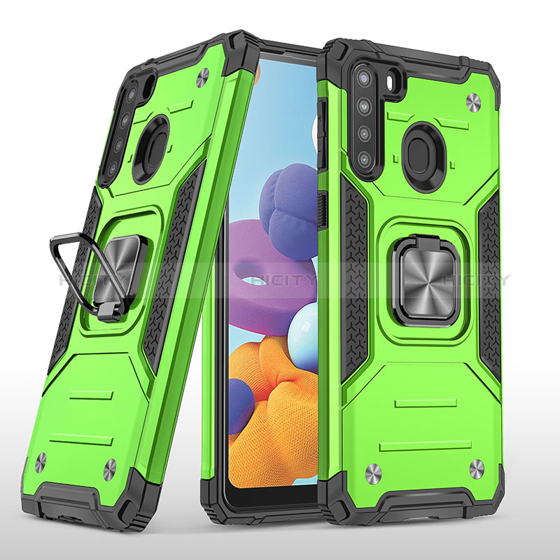 Custodia Silicone e Plastica Opaca Cover con Magnetico Anello Supporto MQ1 per Samsung Galaxy A21