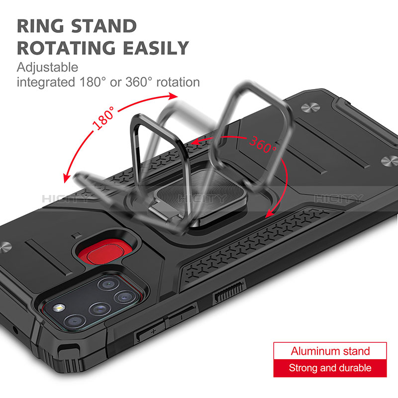 Custodia Silicone e Plastica Opaca Cover con Magnetico Anello Supporto MQ1 per Samsung Galaxy A21s