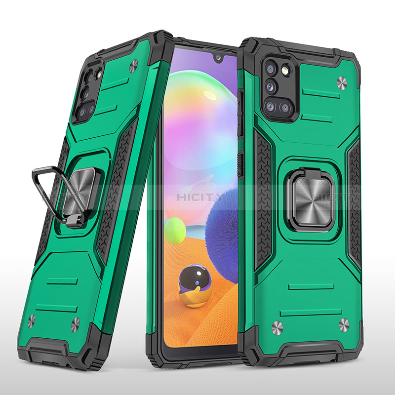 Custodia Silicone e Plastica Opaca Cover con Magnetico Anello Supporto MQ1 per Samsung Galaxy A31 Verde Notte
