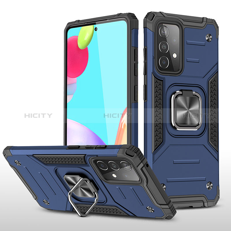 Custodia Silicone e Plastica Opaca Cover con Magnetico Anello Supporto MQ1 per Samsung Galaxy A52s 5G Blu