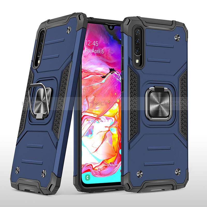 Custodia Silicone e Plastica Opaca Cover con Magnetico Anello Supporto MQ1 per Samsung Galaxy A70 Blu