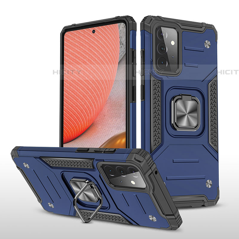 Custodia Silicone e Plastica Opaca Cover con Magnetico Anello Supporto MQ1 per Samsung Galaxy A72 5G Blu