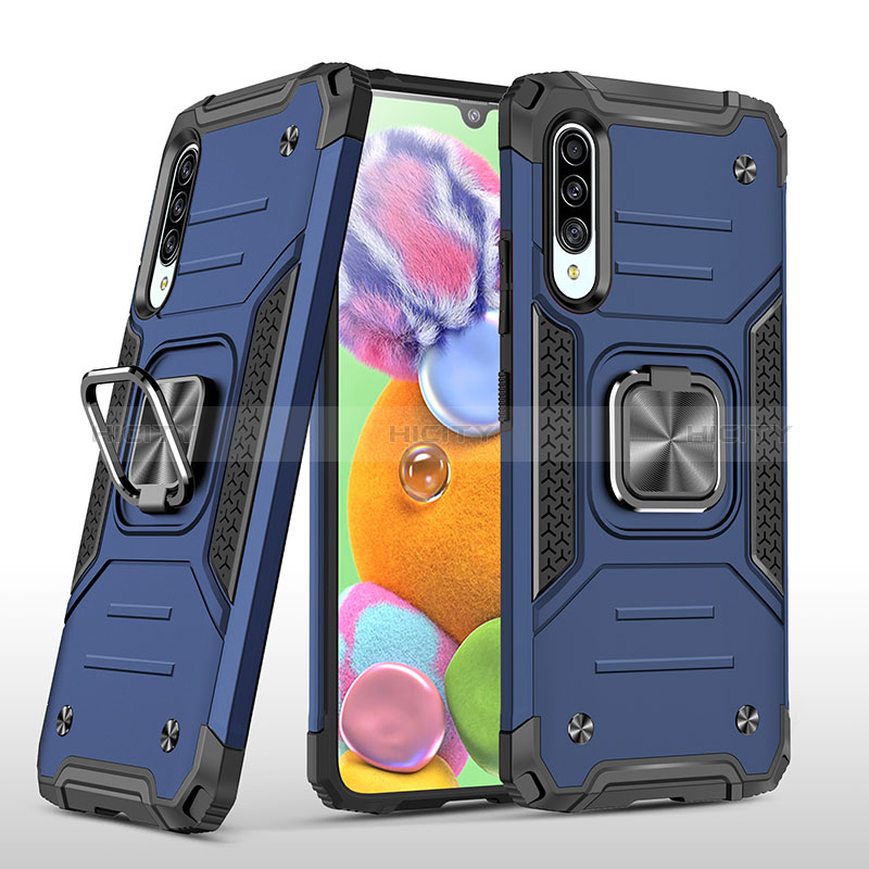 Custodia Silicone e Plastica Opaca Cover con Magnetico Anello Supporto MQ1 per Samsung Galaxy A90 5G Blu