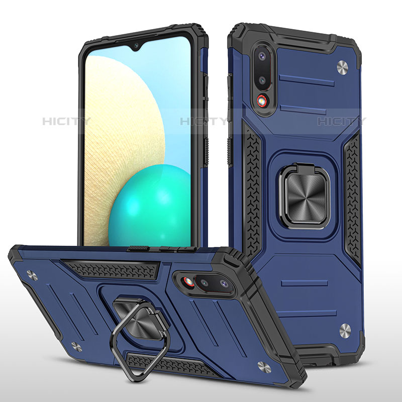 Custodia Silicone e Plastica Opaca Cover con Magnetico Anello Supporto MQ1 per Samsung Galaxy M02 Blu