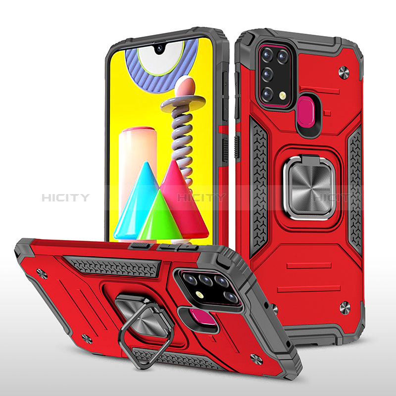 Custodia Silicone e Plastica Opaca Cover con Magnetico Anello Supporto MQ1 per Samsung Galaxy M21s Rosso