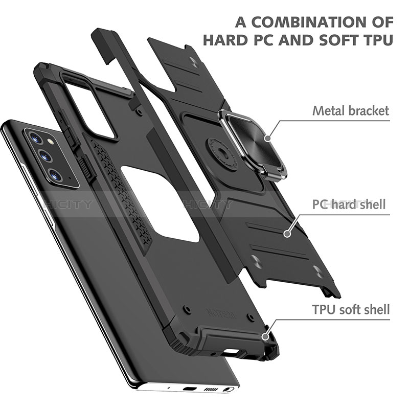 Custodia Silicone e Plastica Opaca Cover con Magnetico Anello Supporto MQ1 per Samsung Galaxy Note 20 5G