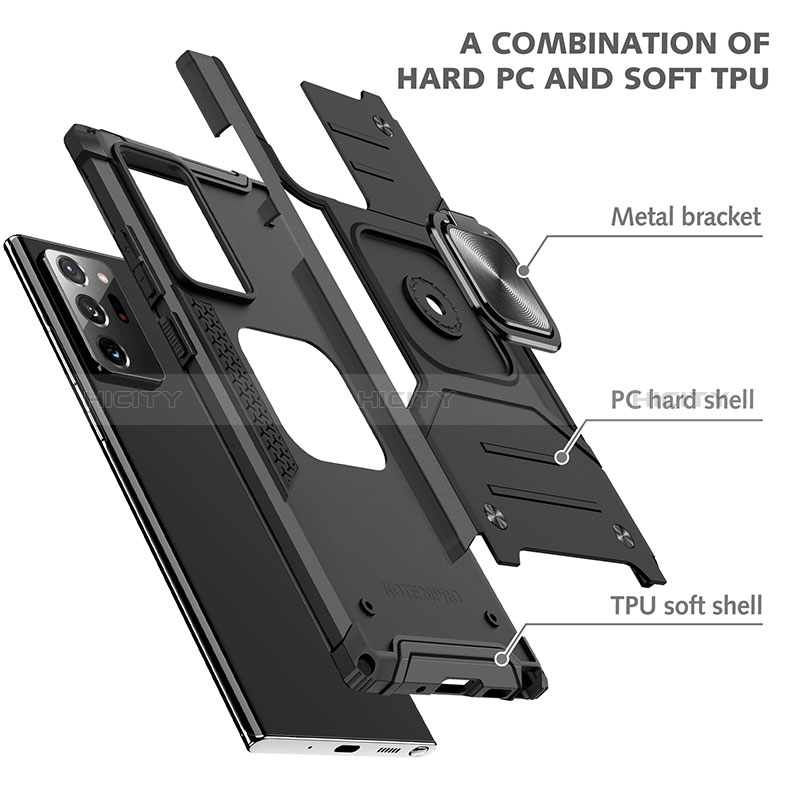 Custodia Silicone e Plastica Opaca Cover con Magnetico Anello Supporto MQ1 per Samsung Galaxy Note 20 Ultra 5G