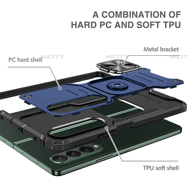 Custodia Silicone e Plastica Opaca Cover con Magnetico Anello Supporto MQ1 per Samsung Galaxy Z Fold4 5G