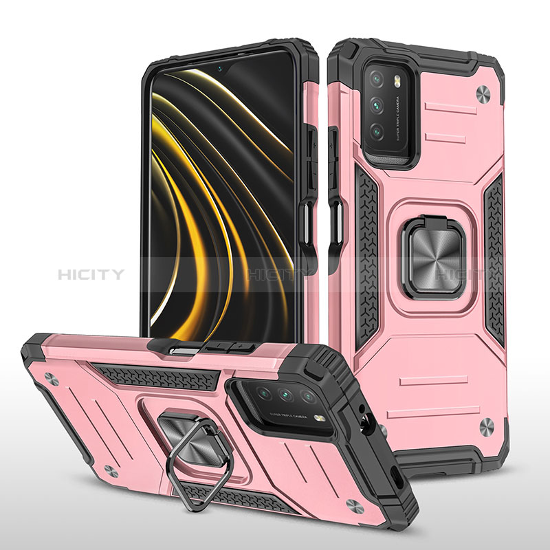 Custodia Silicone e Plastica Opaca Cover con Magnetico Anello Supporto MQ1 per Xiaomi Poco M3 Oro Rosa