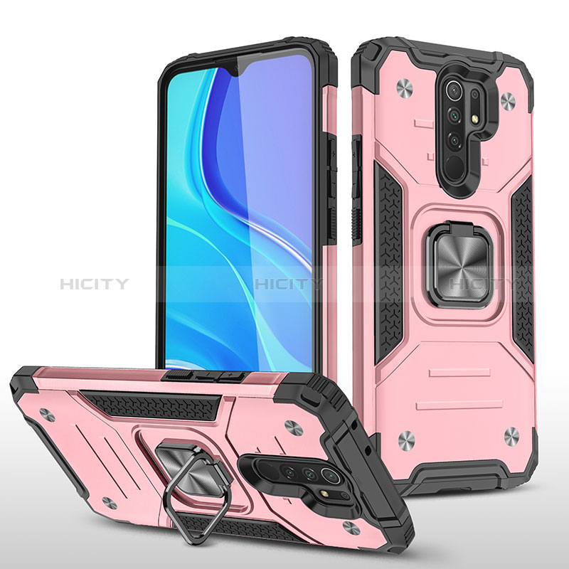 Custodia Silicone e Plastica Opaca Cover con Magnetico Anello Supporto MQ1 per Xiaomi Redmi 9 Prime India