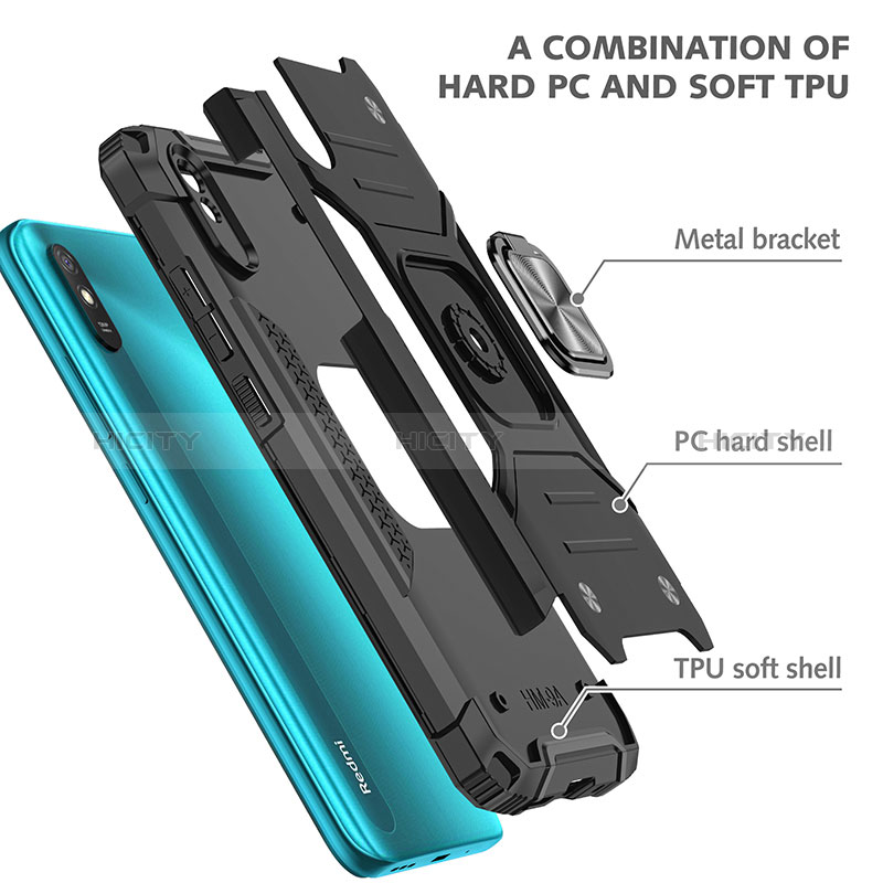 Custodia Silicone e Plastica Opaca Cover con Magnetico Anello Supporto MQ1 per Xiaomi Redmi 9A