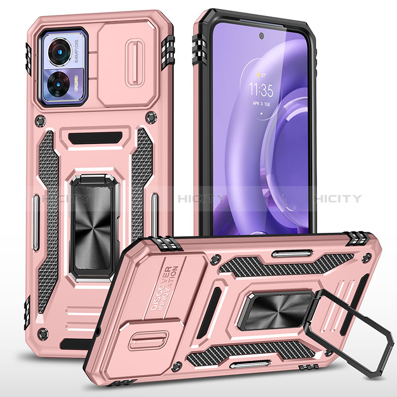 Custodia Silicone e Plastica Opaca Cover con Magnetico Anello Supporto MQ2 per Motorola Moto Edge 30 Lite 5G Oro Rosa