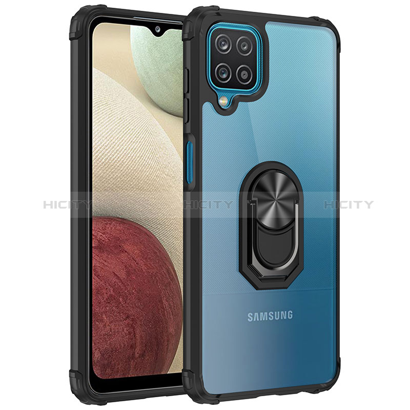 Custodia Silicone e Plastica Opaca Cover con Magnetico Anello Supporto MQ2 per Samsung Galaxy A12 Nero