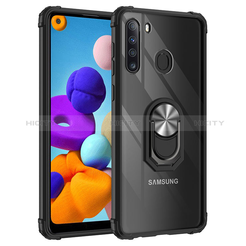 Custodia Silicone e Plastica Opaca Cover con Magnetico Anello Supporto MQ2 per Samsung Galaxy A21