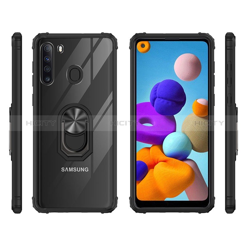 Custodia Silicone e Plastica Opaca Cover con Magnetico Anello Supporto MQ2 per Samsung Galaxy A21