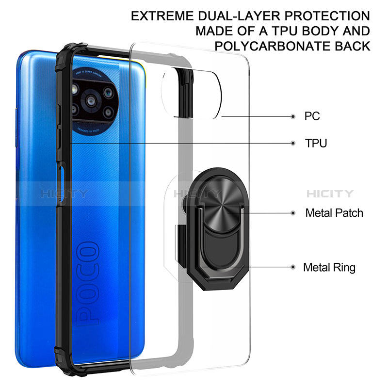 Custodia Silicone e Plastica Opaca Cover con Magnetico Anello Supporto MQ2 per Xiaomi Poco X3 NFC