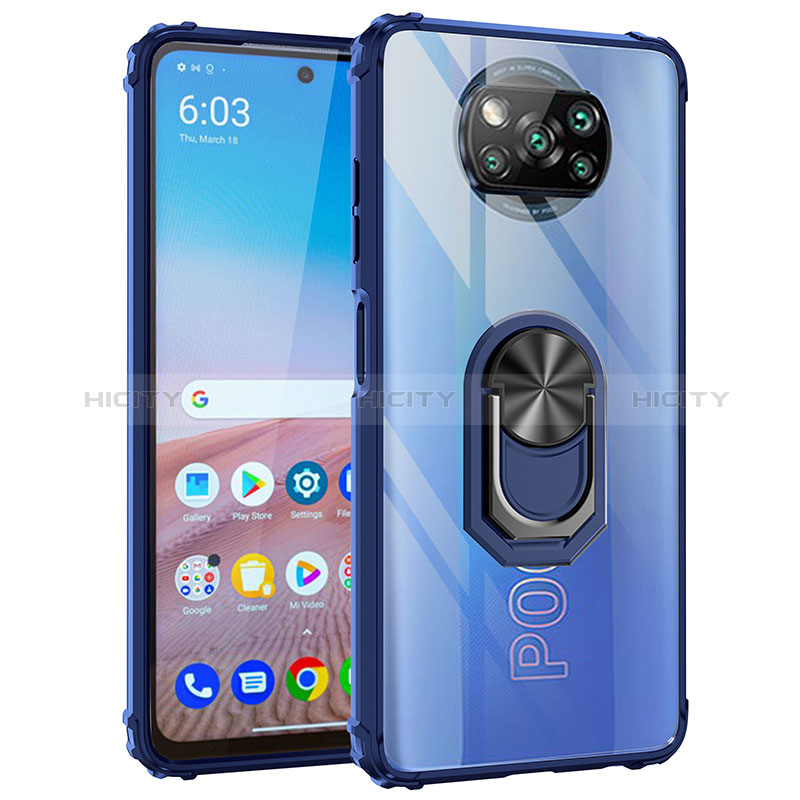 Custodia Silicone e Plastica Opaca Cover con Magnetico Anello Supporto MQ2 per Xiaomi Poco X3 NFC Blu