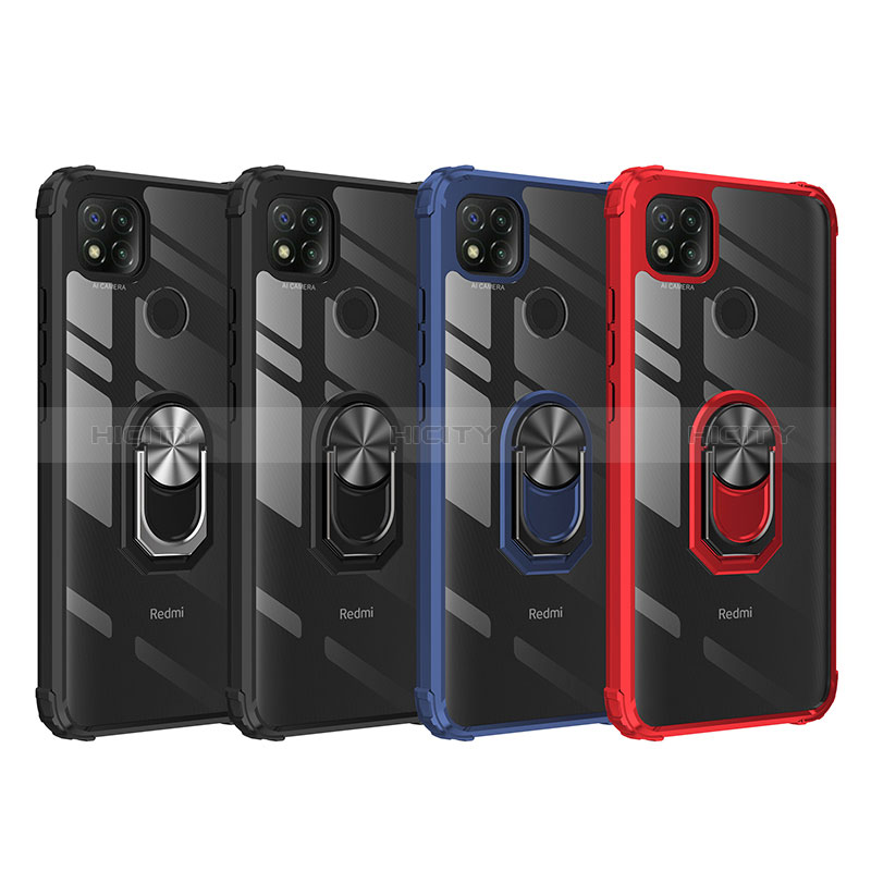 Custodia Silicone e Plastica Opaca Cover con Magnetico Anello Supporto MQ2 per Xiaomi Redmi 9C NFC