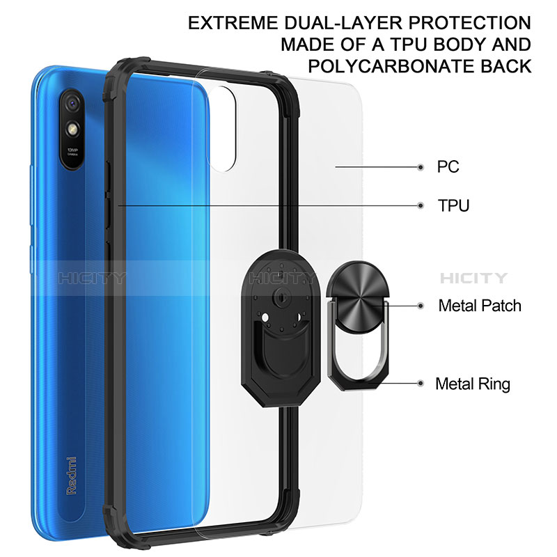 Custodia Silicone e Plastica Opaca Cover con Magnetico Anello Supporto MQ2 per Xiaomi Redmi 9i