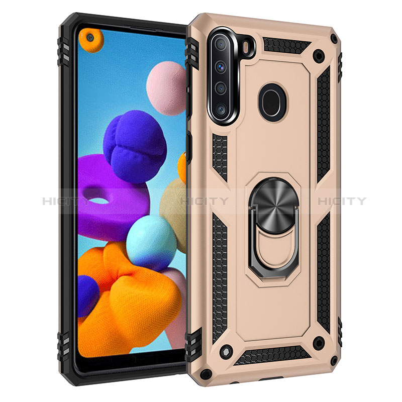 Custodia Silicone e Plastica Opaca Cover con Magnetico Anello Supporto MQ3 per Samsung Galaxy A21