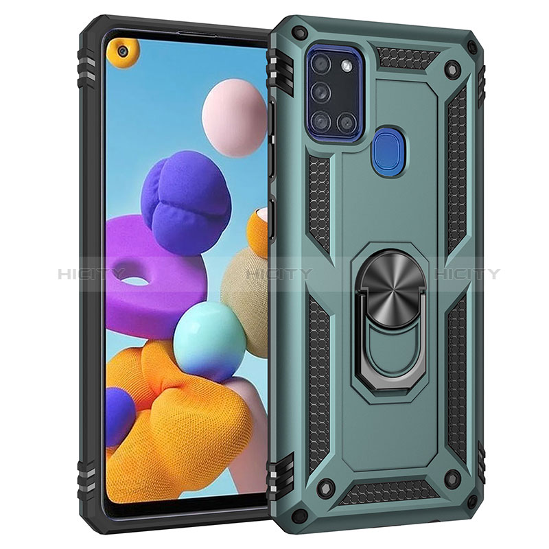 Custodia Silicone e Plastica Opaca Cover con Magnetico Anello Supporto MQ3 per Samsung Galaxy A21s