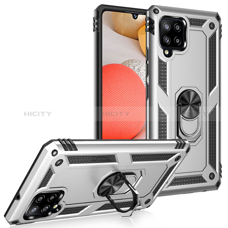 Custodia Silicone e Plastica Opaca Cover con Magnetico Anello Supporto MQ3 per Samsung Galaxy A42 5G Argento