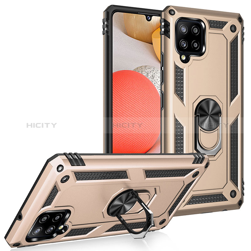Custodia Silicone e Plastica Opaca Cover con Magnetico Anello Supporto MQ3 per Samsung Galaxy A42 5G Oro