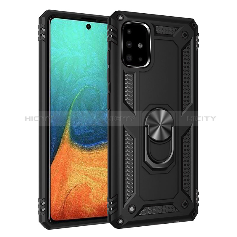 Custodia Silicone e Plastica Opaca Cover con Magnetico Anello Supporto MQ3 per Samsung Galaxy A71 5G Nero