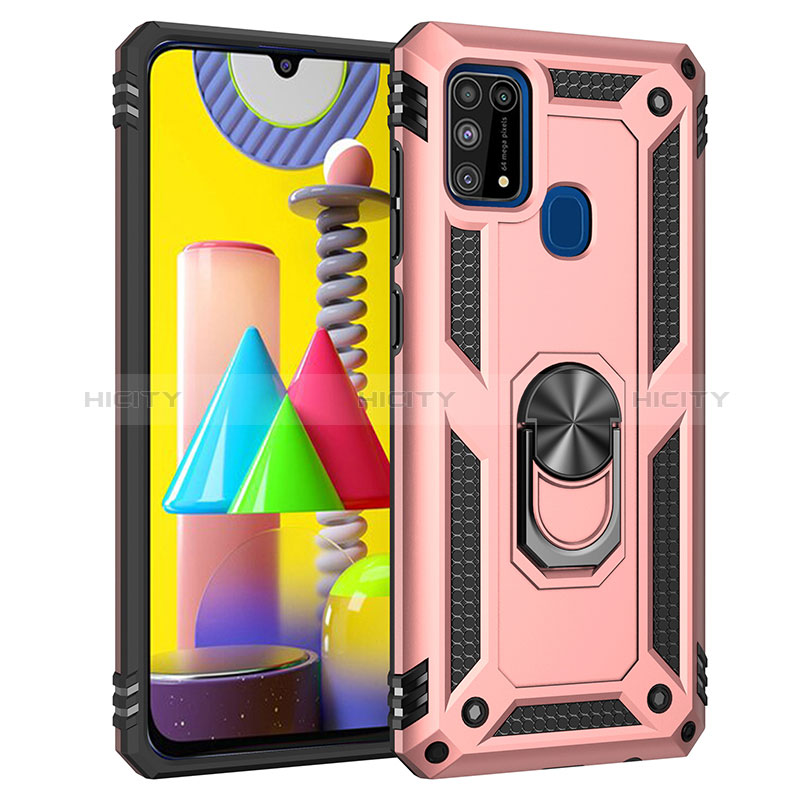 Custodia Silicone e Plastica Opaca Cover con Magnetico Anello Supporto MQ3 per Samsung Galaxy M21s Oro Rosa