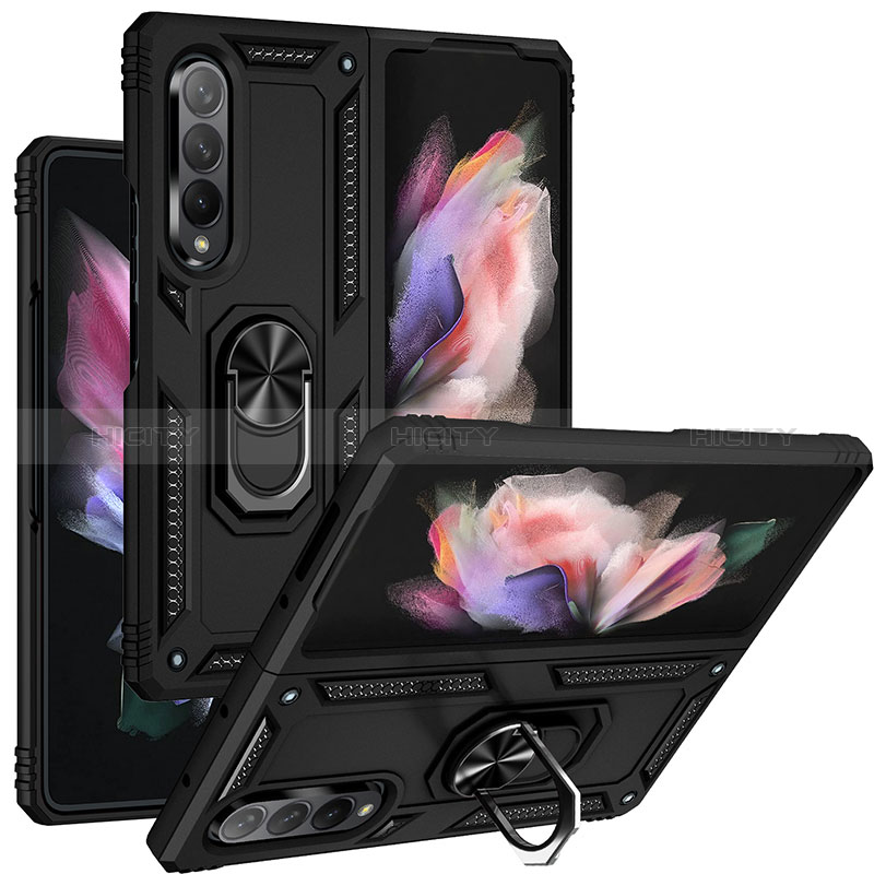 Custodia Silicone e Plastica Opaca Cover con Magnetico Anello Supporto MQ3 per Samsung Galaxy Z Fold3 5G