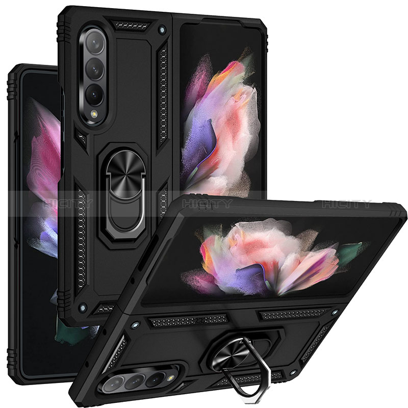 Custodia Silicone e Plastica Opaca Cover con Magnetico Anello Supporto MQ3 per Samsung Galaxy Z Fold3 5G Nero