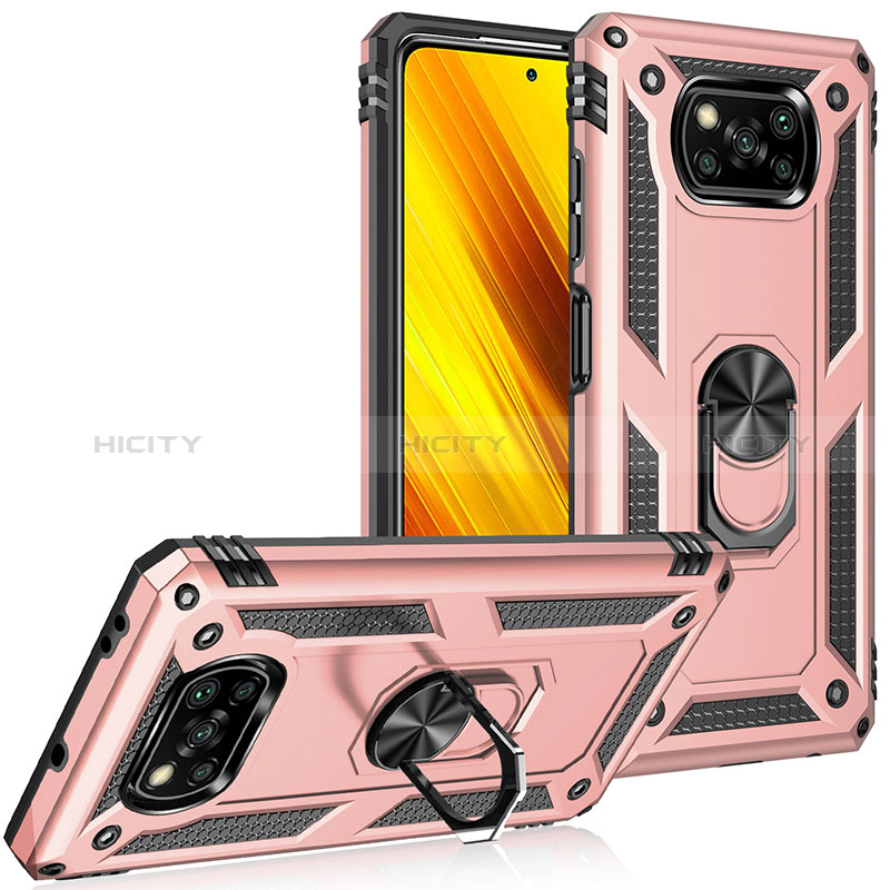 Custodia Silicone e Plastica Opaca Cover con Magnetico Anello Supporto MQ3 per Xiaomi Poco X3 NFC Oro Rosa