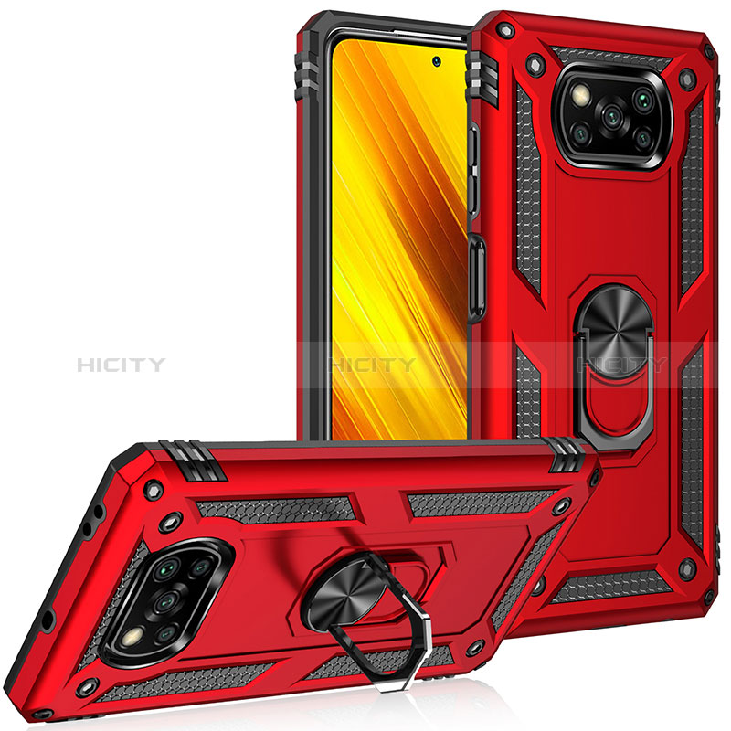 Custodia Silicone e Plastica Opaca Cover con Magnetico Anello Supporto MQ3 per Xiaomi Poco X3 Pro Rosso