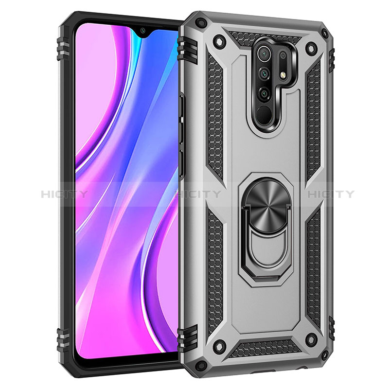 Custodia Silicone e Plastica Opaca Cover con Magnetico Anello Supporto MQ3 per Xiaomi Redmi 9 Prime India