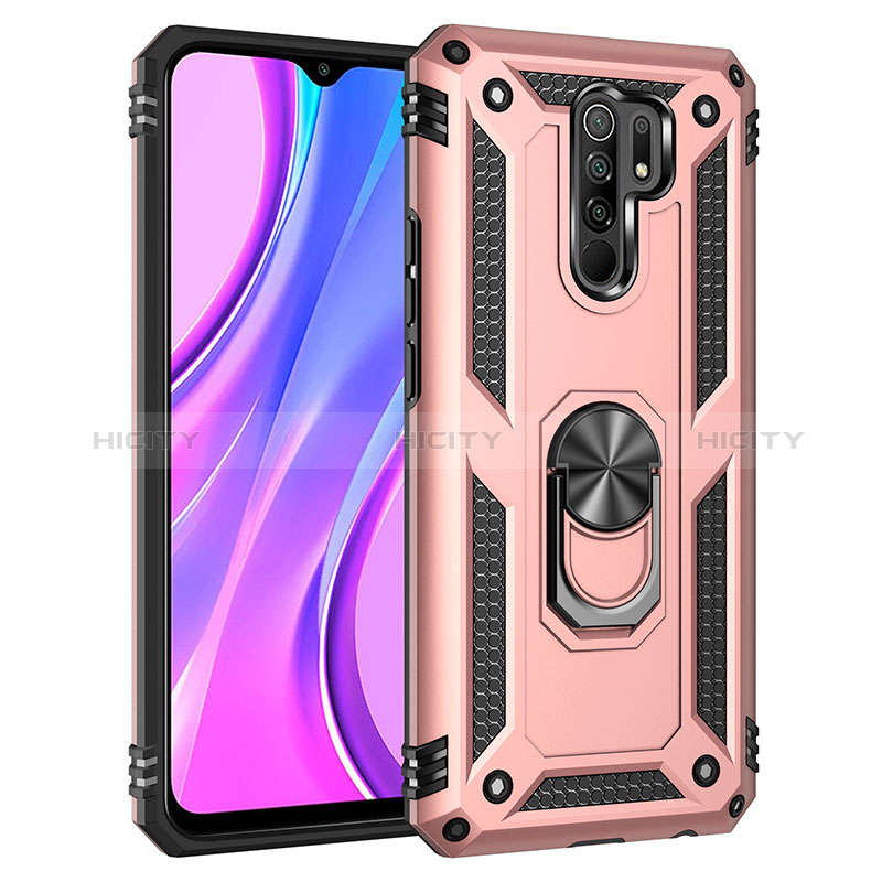 Custodia Silicone e Plastica Opaca Cover con Magnetico Anello Supporto MQ3 per Xiaomi Redmi 9 Prime India